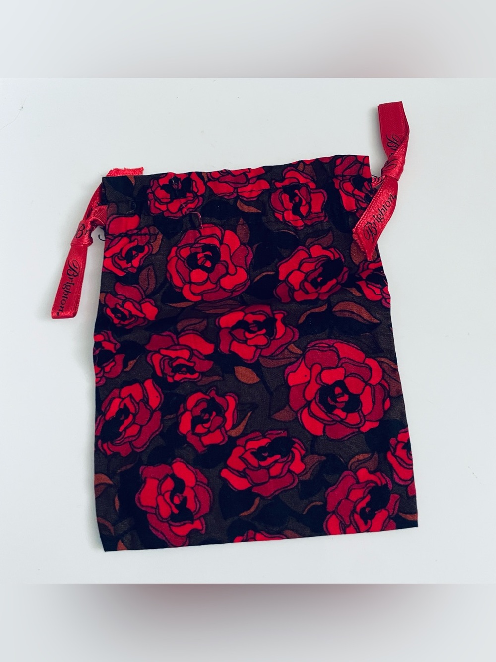 Brighton Black Pouch with Red Rose Print